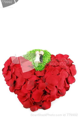 Image of Red heart made of rose petals for Valentine's Day