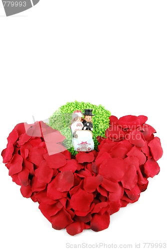 Image of Red heart made of rose petals for Valentine's Day