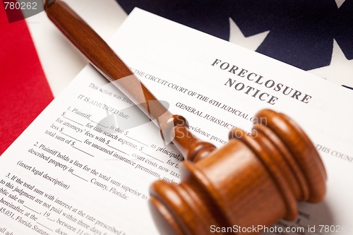 Image of Gavel, American Flag and Foreclosure Notice