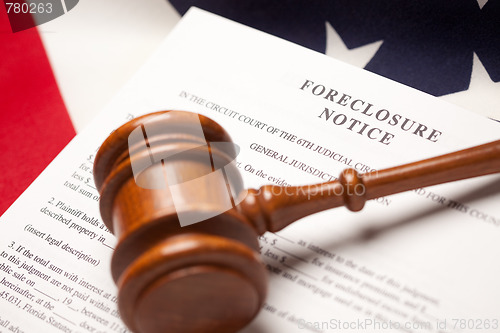 Image of Gavel, American Flag and Foreclosure Notice