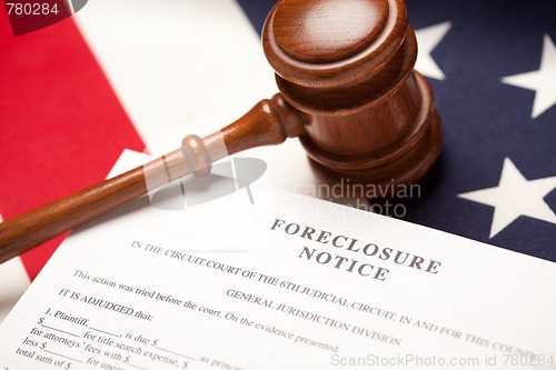 Image of Gavel, American Flag and Foreclosure Notice