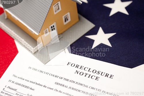Image of Foreclosure Notice, House and Flag