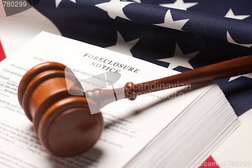 Image of Gavel, American Flag and Foreclosure Notice