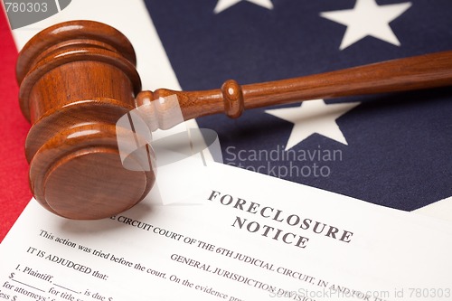Image of Gavel, American Flag and Foreclosure Notice