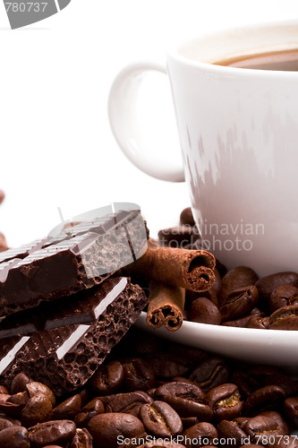 Image of coffee, chocolate and cinnamon sticks