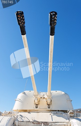 Image of Turret and barrels of old Soviet self-propelled anti-aircraft gun 