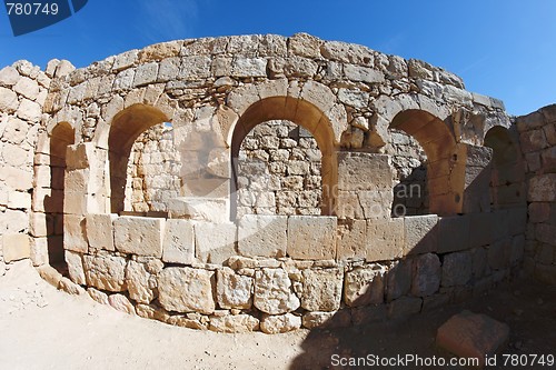 Image of Ancient stone arches distorted by fisheye