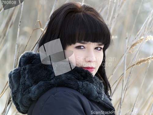 Image of Winter girl in reed outdoors