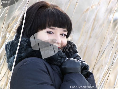 Image of Winter girl in reed outdoors
