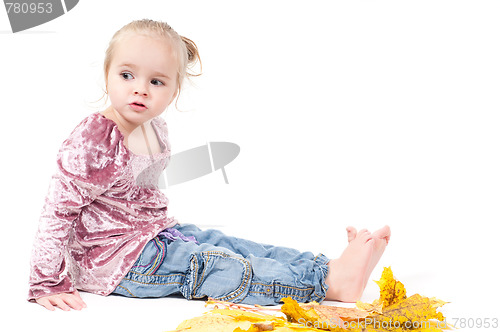 Image of Toddler with maple leaves