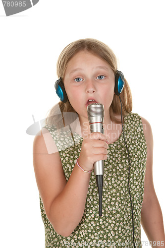 Image of young girl singing isolated on white