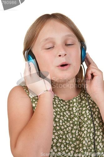 Image of young girl singing isolated on white