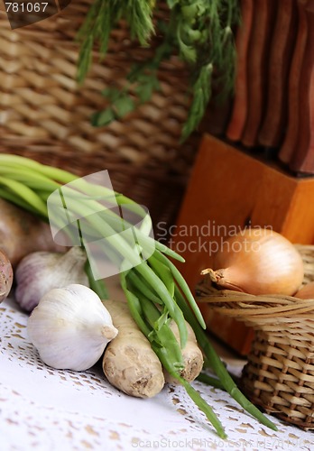 Image of Vegetables and herbs before cooking