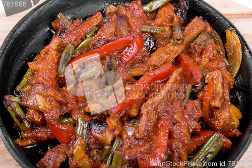 Image of meat and vegetables at pan