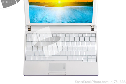 Image of White laptop with empty keys