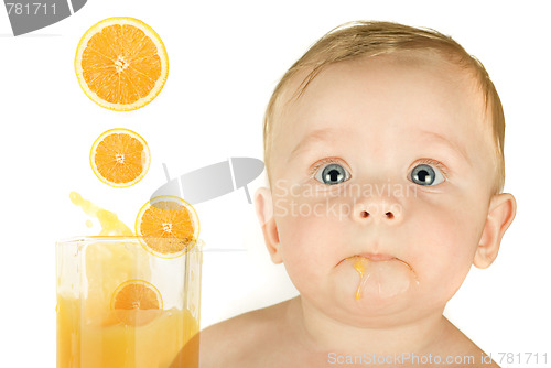 Image of baby boy with orange juice