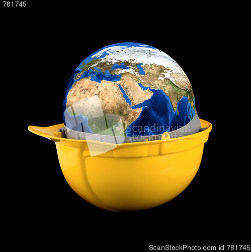 Image of Yellow helmet with earth planet