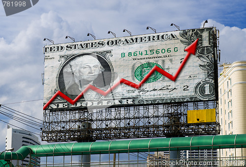 Image of billboard with dollar bill and curve