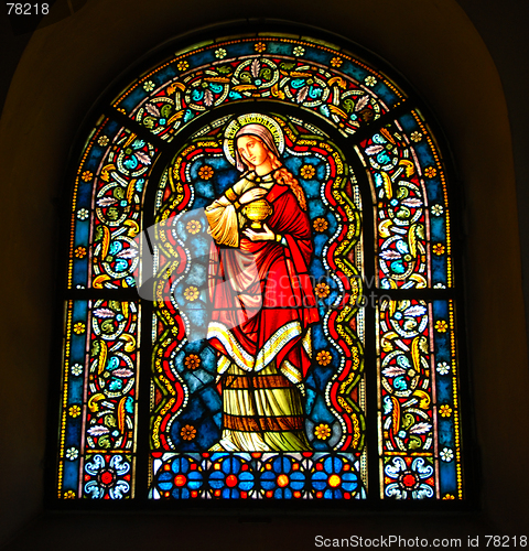 Image of Stained-glass church window. St.Magdalena