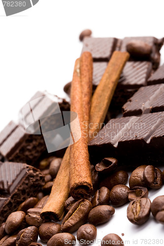 Image of chocolate, coffee and cinnamon sticks