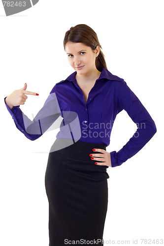 Image of business woman pointing at herself