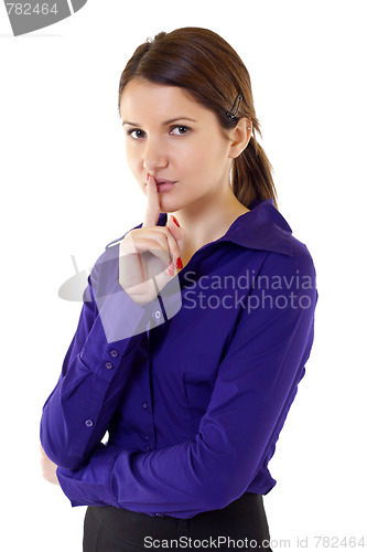 Image of woman with the finger near her lips