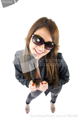 Image of  portrait of a girl with leather jacket