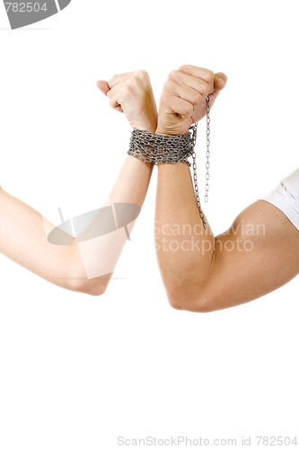 Image of couple of young people chained together