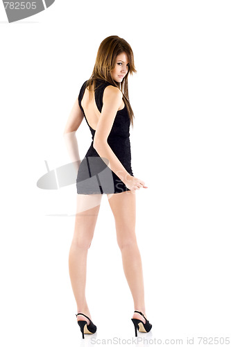 Image of Young woman with skirt and high heels