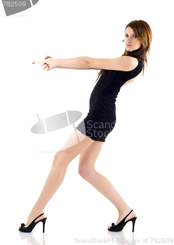 Image of seminude girl aiming  with two hands