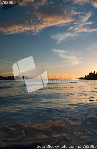Image of sunset over floating water