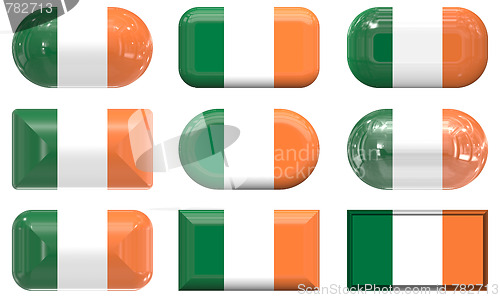 Image of nine glass buttons of the Flag of Ireland