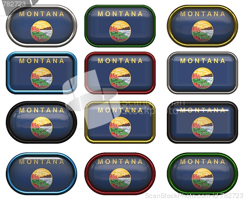 Image of 12 buttons of the Flag of Montana