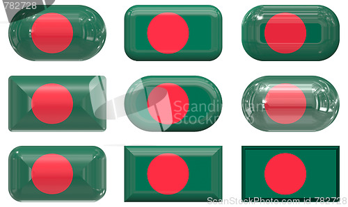 Image of nine glass buttons of the Flag of Bangladesh