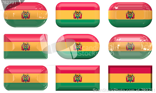 Image of nine glass buttons of the Flag of Bolovia