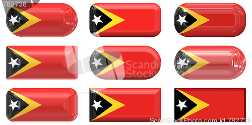 Image of nine glass buttons of the  Flag of East Timor