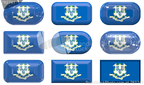 Image of nine glass buttons of the Flag of Conneticut
