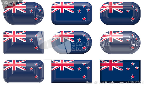 Image of nine glass buttons of the Flag of New Zealand
