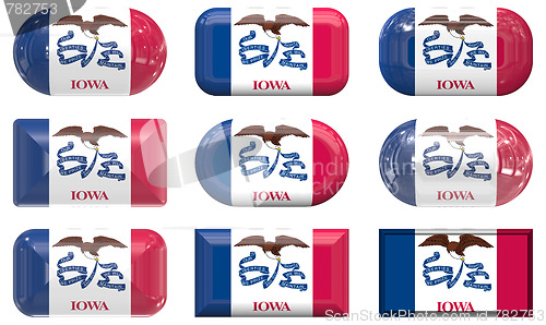 Image of nine glass buttons of the Flag of Iowa