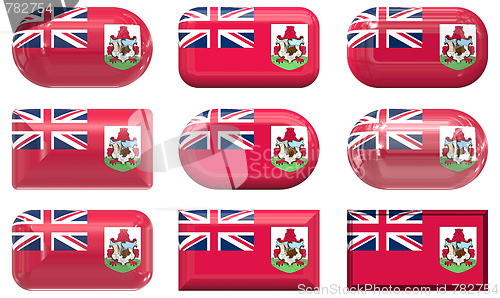 Image of nine glass buttons of the Flag of Bermuda