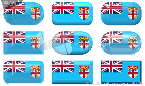 Image of nine glass buttons of the Flag of Fiji
