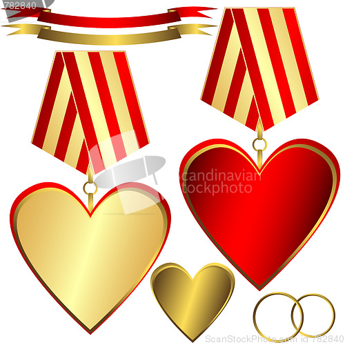 Image of Gold and red hearts 