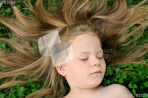 Image of Little girl laying on the grass