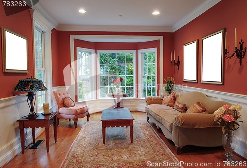 Image of Living Room Interior With Bay Window