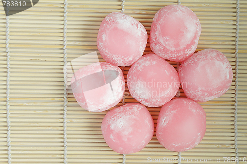 Image of Group of pink Japanese rice cakes