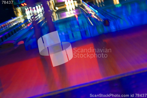 Image of Abstract Blurry Bowling Alley with a girl standing