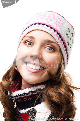 Image of Face of smile woman wear winter hat
