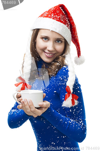 Image of Woman in new year costume on her shoulder