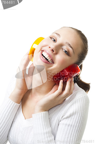 Image of Woman with color headphones 