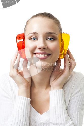 Image of Music has collor - woman with color headphones